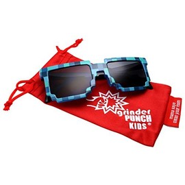 grinderPUNCH KIDS Children's 8-Bit Pixel Retro Novelty Gamer Sunglasses Ages 4+ Blue