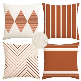 RABUSOFA Fall Outdoor Pillow Covers18x18 Inch Set of 4,Waterproof Throw Pillow Covers,Outdoor Decor Pillows,Boho Farmhouse Decroaions Cushion for Sofa Couch Patio Furniture Rust (Rust, 18"X18")