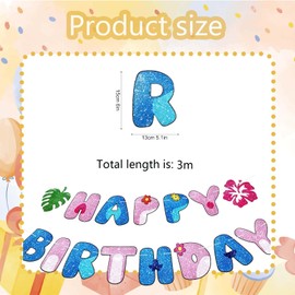 Blue Pink Happy Birthday Banners, Cartoon Theme Birthday Banners for Girls, Pattern with Flowers and Leaves Beautiful and Durable Suitable for Birthdays Party Decorations