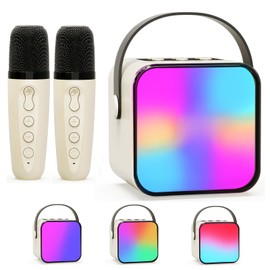 BlueFire Kids Karaoke Machine, Mini Karaoke System with 2 Karaoke Microphones, Portable Karaoke Speaker System with Mic and Colorful Lights for Home Party(Off-White)
