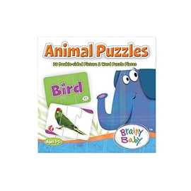 Brainy Baby Animals Puzzle Matching Game: 30 Double Sided Picture and Word Puzzle Pieces