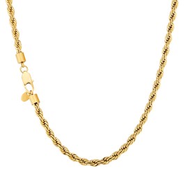 KRKC Men's Necklace Cord Chain 18 K Gold Plated / Silver Colour Stainless Steel 3/4/6 mm Rope Chain, Nickel-Free Chain for Men Length 45-61 cm, Stainless Steel