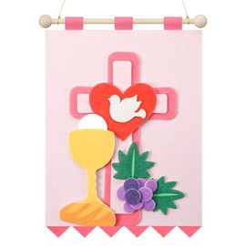Wettarn First Communion Banner Kit for Girls Boys 9 x 12 DIY First Holy Communion Felt Banner Catholic Crosses Chalices Craft Pack Church Sunday School Crafts for Kids Baptism Party Decoration