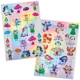 Baker Ross FN083 Holographic Mythical Creatures Sticker Sheets - Pack of 180, Shiny Stickers for Kids, Scrapbook Stickers