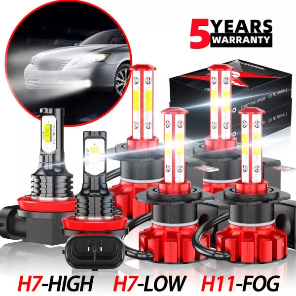 CHUSYYRAY For Smart Fortwo 2008-2015 6x 6500K Headlight High/Low+Fog Light