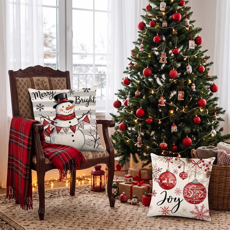 4 Pack Christmas Cushion Covers, Holiday Christmas Decorations For Home