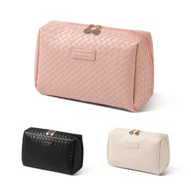 Cosmetic Bag Large Toiletry Bag Women's PU Leather Travel Makeup Bag Make Up Bag Waterproof Portable Makeup Bag Bags Organiser with Zip, Pink