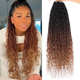 Samtress Senegalese Twist Crochet Hair with Curls 18 Inch Pre-Looped Boho Island Twist Crochet Hair Synthetic 9 Packs Bohemian Goddess Boho Senegalese Braids Extensions for Women (#1B/30/27)