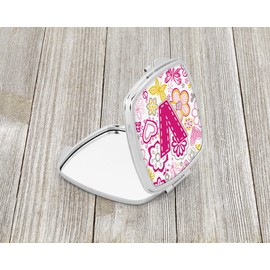 Caroline's Treasures Letter V Flowers and Butterflies Pink Compact Travel Mirrors, Multicolor