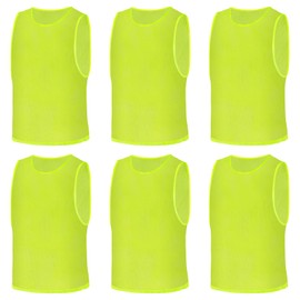 AUYAO 6Pcs Adult Kids Team Training Vest, Breathable Mesh Scrimmage Sleeveless Training Vests, Multipack Training Bibs for Soccer Basketball Practice, Fluorescent Green, One Size for Youth Adult