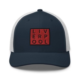 RIVEMUG NG Liverpool Embroidered Curved Bill Trucker Hat Mid Crown Adjustable Cap Navy/White