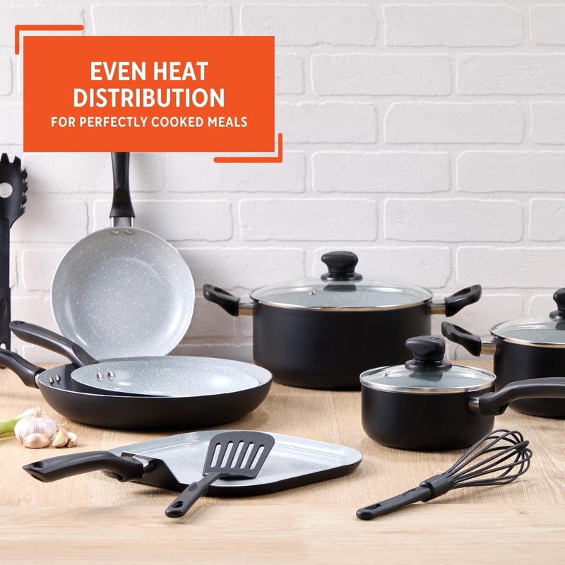 IMUSA Nonstick Ceramic Cookware Set 14-Piece, with Soft-Touch Handles, Aluminum,