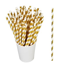 Gold foil elegant straw - disposable drinking straw, suitable for bars, restaurants, weddings, and parties to drink 100 straws