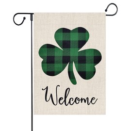 12inX18in St. Patrick's Garden Flag Double Sided Burlap Car Bottle Style Welcome Yard Banner Green Clover Outdoor Festive Decoration Indoor Outdoor Lawn Party Yard Decoration Happy St. Patrick's Day