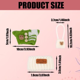 3pcs Clothes Outfit for 17cm Dolls, Adorable Plush Doll Accessories with Designer Clothes Hat Crossbody Bags Cute Style Set for Decoration Supplies (Green, White)