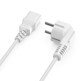 deleyCON 7,5m Kaltgerätekabel Netzkabel Stromkabel Schutzkontakt Stecker Typ F (CEE 7/4) 90° Gewinkelt auf Kaltgerätekupplung C13 Buchse PC Computer Monitor Drucker Beamer - Weiß