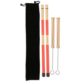 Drum Stick Brush Set Jazz Retractable Metal Wire 19 Beam Rod Plush Bag Percussion Accessories(Gold Brush )