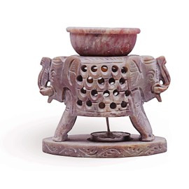 Hand Carved Elephant Soapstone Essential Oil Burner Warmer Diffuser with Tea Light Holder Aromatherapy | Aroma Diffuser for Spa, Yoga, Meditation | Soapstone Fragrance Oil Warmer Diffuser