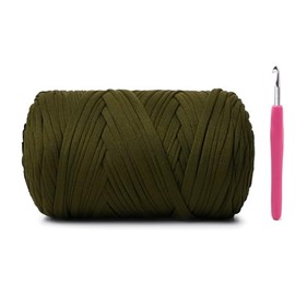 Soft Tshirt Crochet Yarn, 400g/114yds High Elastic Hand Knitting Yarns, Thick T Shirt Yarn for Crocheting Bags, Baskets, Cushions, DIY Crafts（Olive Green）