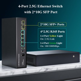 6 Port 2.5GB Ethernet Switch Unmanaged Network Switch | 4 x 2.5 Gigabit | 2 x 10G SFP+ | Multigig Switch 10-100-1000Mbps | 60G Bandwidth | Plug & Play | Fanless Metal Ethernet Switch