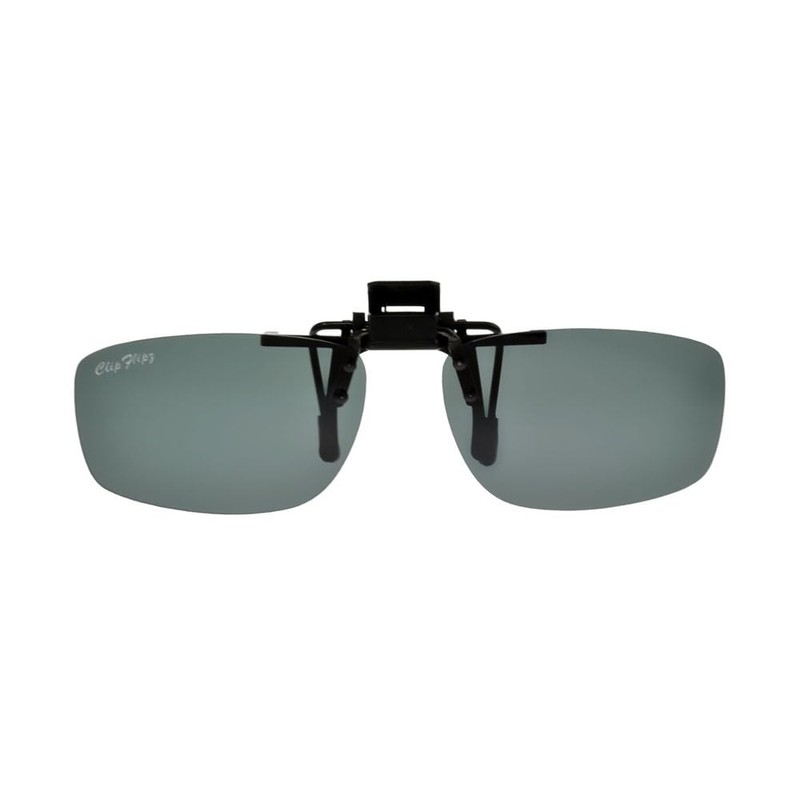 ClipFlipz Rectangular Polarised Medium/Smoke Clip On Flip Up Sunglasses, Grey,