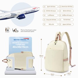 YOODI British Airways Backpack 40 x 30 x 15 cm Women's Elegant Travel Backpack Hand Luggage Aeroplane Nylon Waterproof School Backpack 14 Inch Laptop Backpack 20L Travel Backpack for Wizzair, Vueling,