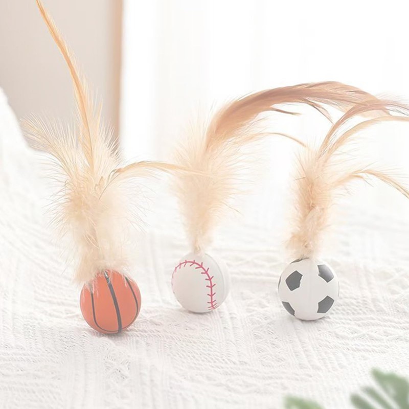 猫おもちゃ ボール 羽付きボール 3個 猫用おもちゃ 猫用フェザーボールおもちゃ 猫遊び用 猫用インタラクティブバウンシングボールフェザーおもちゃ 室内猫用 トレーニング