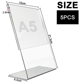 LOSYHU A5 Acrylic Sign Holder 5 Pack L-Shape Perspex Display Stands Acrylic Poster Menu Holder Clear Plastic Display Holders Table Poster Menu Holder for Promotion Exhibition Picture Menu Show