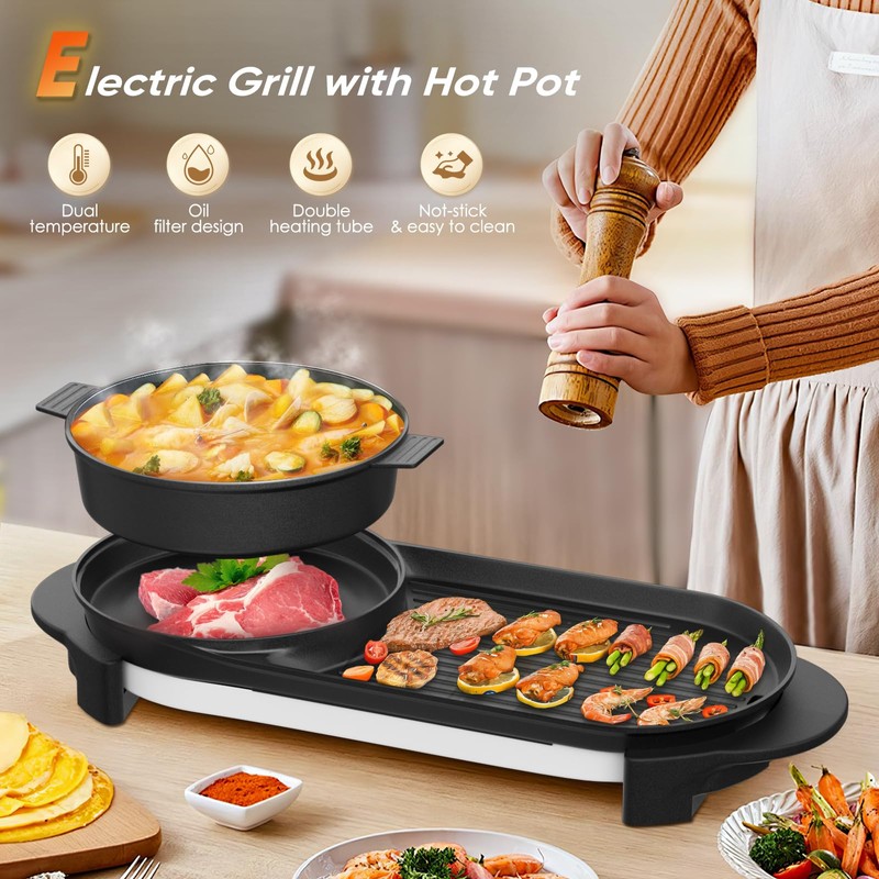 BOEASTER 2 in 1 Electric Smokeless Hot Pot with Grill,