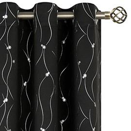 BGment Black Blackout Curtains 45 Inch Length 2 Panels Set Grommet Thermal Insulated Room Darkening Window Curtains with Wave Line and Dots Printed for Bedroom, 42 x 45 Inch, Black