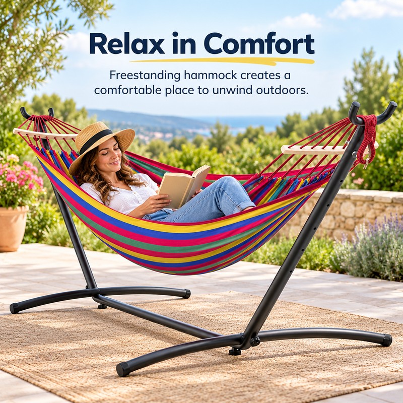 Two-Person Hammock with Adjustable Stand – 600 lb Capacity for