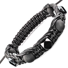 Wallystone Gems Shungite Bracelet with Hematite Faceted Beads - Jewelry for Men Women - Natural Black Stone - Brided Dense Beaded - Adjust Wirst Size - Each one has a Certificate of Authenticity