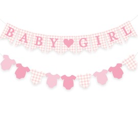 Pink Gingham Baby Banner Girl Plaid Welcome Baby Shower Sign Decoration Clothesline Onesie Garlands Gender Reveal Party Supplies