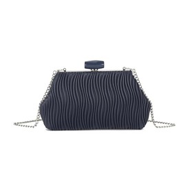 LeahWard Evening Clutch Purse, Pleated Design with Silver Chain Strap, Women's Party Bag, Cross Body Bags (Navy)