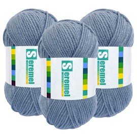 150g (3x50g) 3 Pieces of Mixed/Solid Color Crochet Knitting and Handicraft Yarn in Bulk, Fluffy and Soft, Worsted 100% Acrylic Yarn (Silver Grey)
