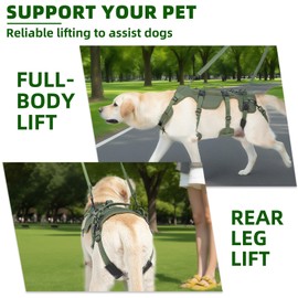 PUPTECK Dog Lift Harness for Medium Large Sized Dog, Rehabilitation Sling for Hind Leg Support, Multifunctional Mobility Assistance Harness for Old, Disabled, Joint Injuries, Paralysis Dogs, Green M