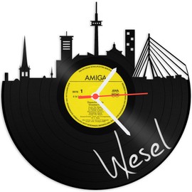GRAVURZEILE Vinyl Record Clock - Skyline Wesel - Wall Clock Made of Cast Vinyl with City Skyline 30 cm - Upcycling Design Clock Wall Decoration Vintage Clock Wall Decoration Retro Clock - Made in