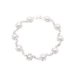 JSEA Bracelet Jewelry Womens Faux Pearl Bracelets Rhinestones Flowers Link Chain Silver Bracelet Ladies