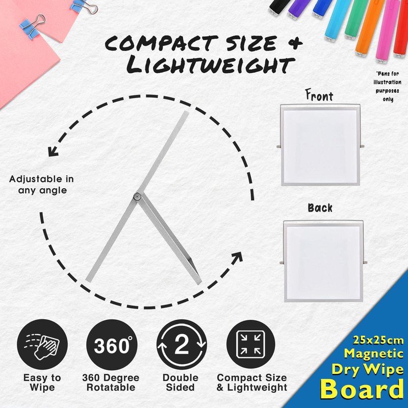 Compact Magnetic Whiteboard with Dual-Sided Easel - 25x25cm - Perfect