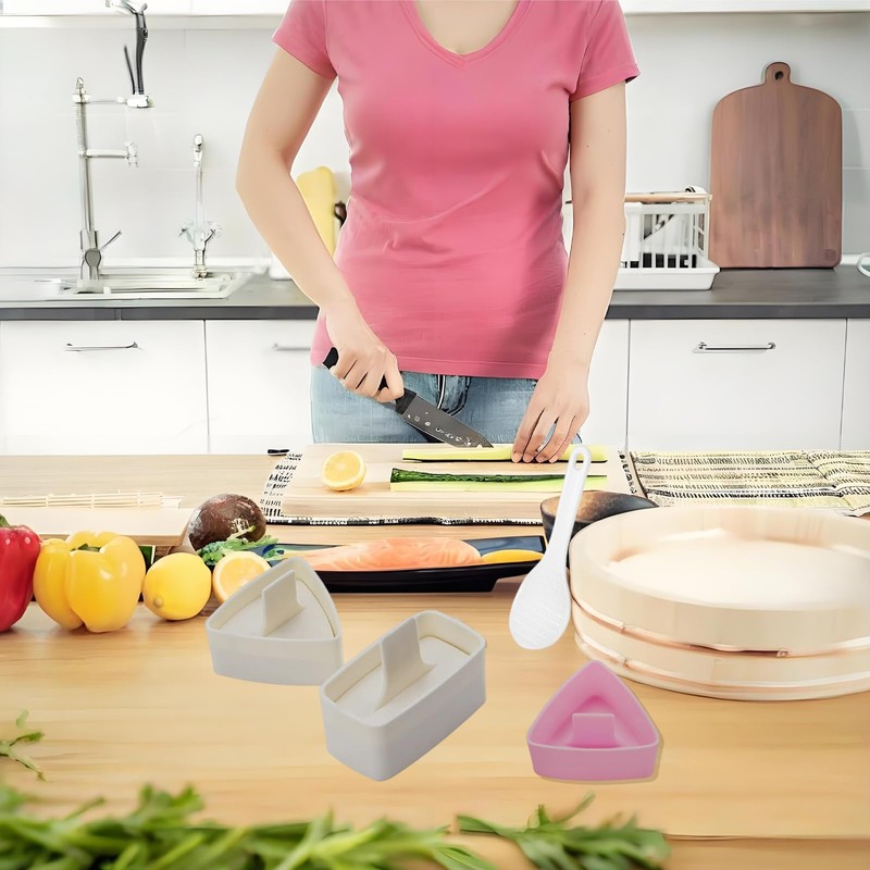 4Pcs Onigiri Mould Set,Portable Onigiri Mold Bring Rice Spoon Wrapper