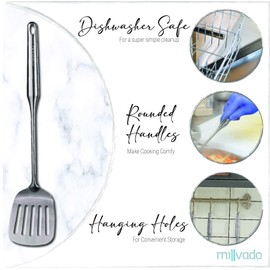 Milvado Stainless Steel Cooking Spatula: Metal Kitchen Slotted Flipper For Grills, Camping BBQ’s, Frying Pancakes, Burgers, etc. - Large Cookware For the Professional Chef - 15" Turner