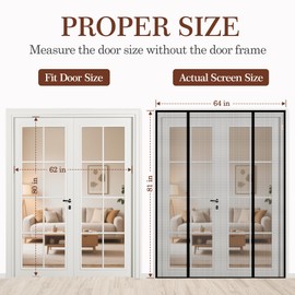 Yotache Magnetic Screen Door Fits 62x80 Inch Doors, 64"x81" Reinforced Mesh - Double-Sided Opening Screen with Super-Strong Magnets for Patio, Sliding, French, Front & Back Doors