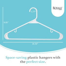ROYALE Plastic Hangers 60 Pack - White Plastic Hangers - Clothes Hanger with Hooks – Heavy Duty Space Saving Coat Hangers Ideal for Everyday Use for Tops, Skirt, Dress, Shirts, Pants (60 Pack, White)