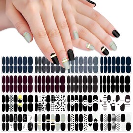 SILPECWEE 16 Sheets Black Nail Wraps Stick on Nail Polish Strips Gel Nail Strips Self Adhesive Nail Polish Stickers Solid & Glitter Fingernail Sticker Nails for Women Manicure Design with Nail File