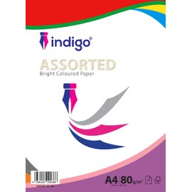 Indigo® A4 80gsm Coloured Paper Origami Assorted Multi Colour Paper for Art & Craft Sheets (Bright Colour Range, 30 Sheets)