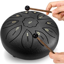 Steel Tongue Drum - 6 Inch 11 Notes, Rain Drum for Outside with Drum Bag, Music Book, Drum Mallets, Musical Education Entertainment Meditation Yoga Zen Gifts (Black)