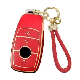 KUNIO Key Case Fits Mercedes A B C E S G Class GLC CLE GLB CLA W177 W247 B200 W205 S63 AMG A200 MS Protection TPU Key Cover Bling Key Ring Keyless, red