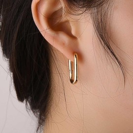 Yheakne Vintage Rectangle Link Hoop Earrings Gold Chunky Link Earrings Paperclip Huggie Hoop Earrings Geometric Square Hoop Earrings Jewelry for Women and Girls