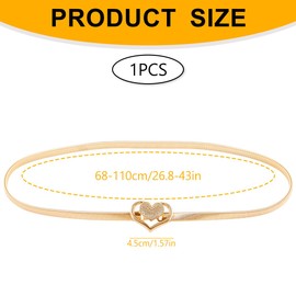 Lotsdonxia Rhinestone-Embellished Elastic Waist Belt – Heart Shape Sparkling Fashion Accessory for Women (Gold)