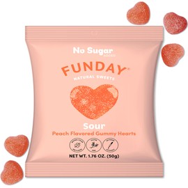 FUNDAY Sour Peach Hearts – 12 x 50g Bags – No Sugar Added – Gluten-Free Sour Candy with Natural Flavors & Prebiotic Fiber